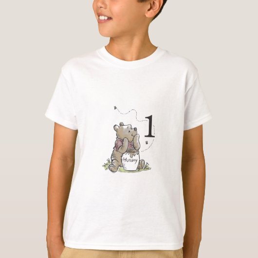 Personalized Pooh Watercolor First Birthday Baby Tシャツ (正面)