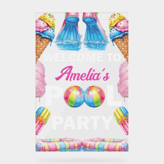 Personalized Pool Party Welcome アクリルサイン (正面)