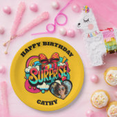 Personalized Pop Art Retro Birthday Photo ペーパープレート (パーティー)