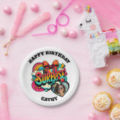 Personalized Pop Art Retro Birthday Photo ペーパープレート (パーティー)