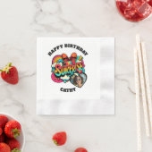 Personalized Pop Art Retro Birthday Photo 縁ありカクテルナプキン (インサイチュ)