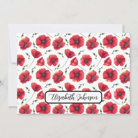 Personalized Poppies Floral Botanical Note Card ノートカード (正面)