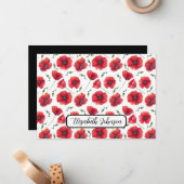 Personalized Poppies Floral Botanical Note Card ノートカード (正面/裏面インサイチュ)