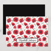 Personalized Poppies Floral Botanical Note Card ノートカード (正面/裏面)