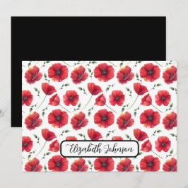 Personalized Poppies Floral Botanical Note Card ノートカード