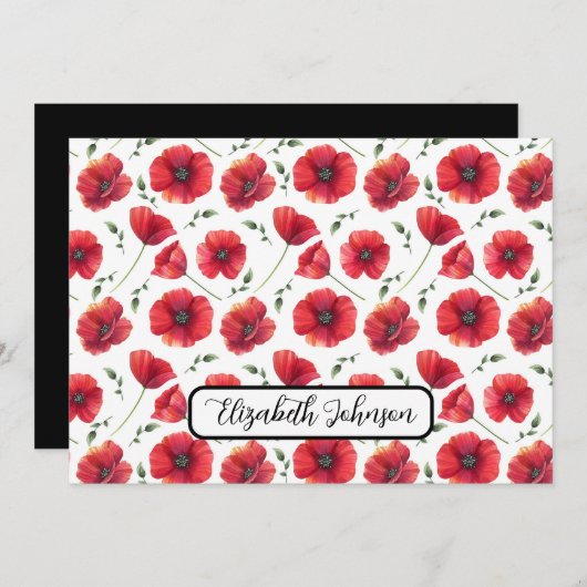 Personalized Poppies Floral Botanical Note Card ノートカード (正面/裏面)