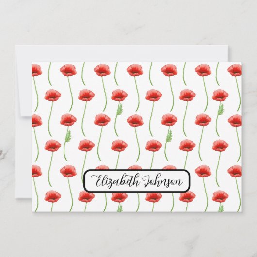 Personalized Poppies Floral Botanical Note Card ノートカード (正面)