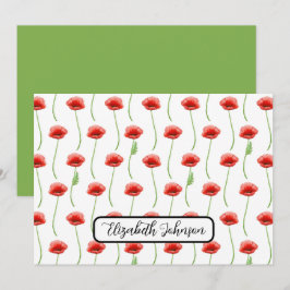 Personalized Poppies Floral Botanical Note Card ノートカード