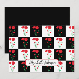 Personalized Poppy Checkerboard Floral Note Card ノートカード