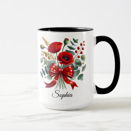 Personalized Poppy Flower Name Mug Gift マグカップ (右)