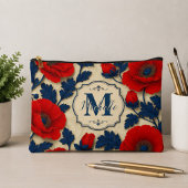 Personalized Poppy Flower Red Floral Monogram アクセサリーポーチ