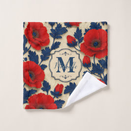 Personalized Poppy Flower Red Floral Monogram ウォッシュタオル