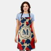 Personalized Poppy Flower Red Floral Monogram エプロン (着用した状態)