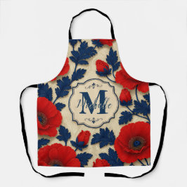 Personalized Poppy Flower Red Floral Monogram エプロン