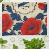 Personalized Poppy Flower Red Floral Monogram キッチンタオル (折り畳み)