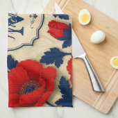Personalized Poppy Flower Red Floral Monogram キッチンタオル (四つ折り)