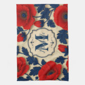 Personalized Poppy Flower Red Floral Monogram キッチンタオル (縦)