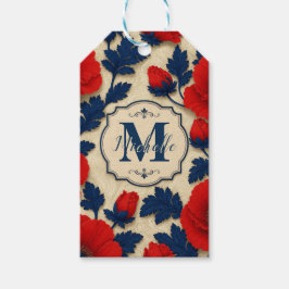 Personalized Poppy Flower Red Floral Monogram ギフトタグ