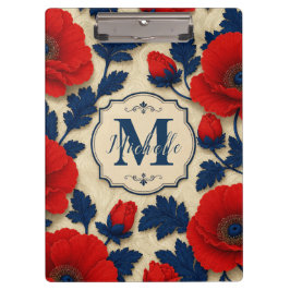 Personalized Poppy Flower Red Floral Monogram クリップボード