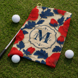 Personalized Poppy Flower Red Floral Monogram ゴルフタオル