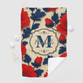 Personalized Poppy Flower Red Floral Monogram ゴルフタオル (インサイチュ)