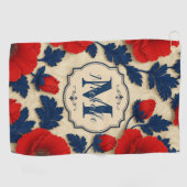 Personalized Poppy Flower Red Floral Monogram ゴルフタオル (横)