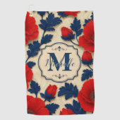 Personalized Poppy Flower Red Floral Monogram ゴルフタオル (正面)