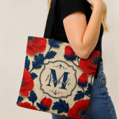 Personalized Poppy Flower Red Floral Monogram トートバッグ