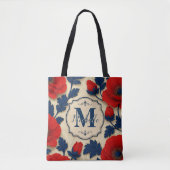 Personalized Poppy Flower Red Floral Monogram トートバッグ (正面)