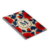 Personalized Poppy Flower Red Floral Monogram ノートブック (右側)