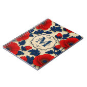 Personalized Poppy Flower Red Floral Monogram ノートブック (左側)