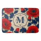 Personalized Poppy Flower Red Floral Monogram バスマット (正面)