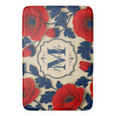 Personalized Poppy Flower Red Floral Monogram バスマット (正面縦)