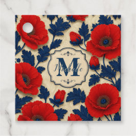 Personalized Poppy Flower Red Floral Monogram フェイバータグ