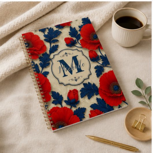 Personalized Poppy Flower Red Floral Monogram プランナー手帳