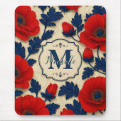 Personalized Poppy Flower Red Floral Monogram マウスパッド (正面)
