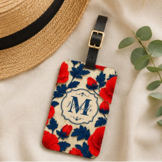Personalized Poppy Flower Red Floral Monogram ラゲッジタグ