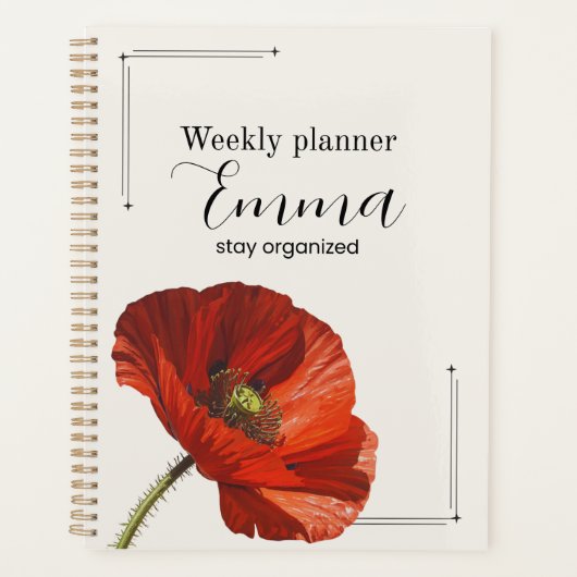 Personalized Poppy Weekly Planner Aesthetic Floral プランナー手帳 (正面)