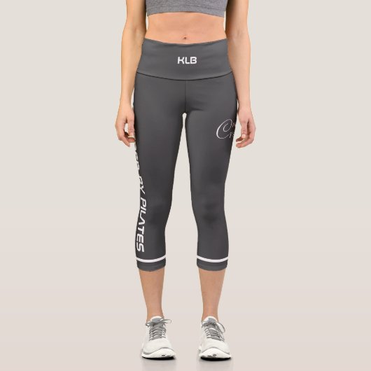 Personalized Powered By Pilates Dark Grey カプリレギンス (正面)