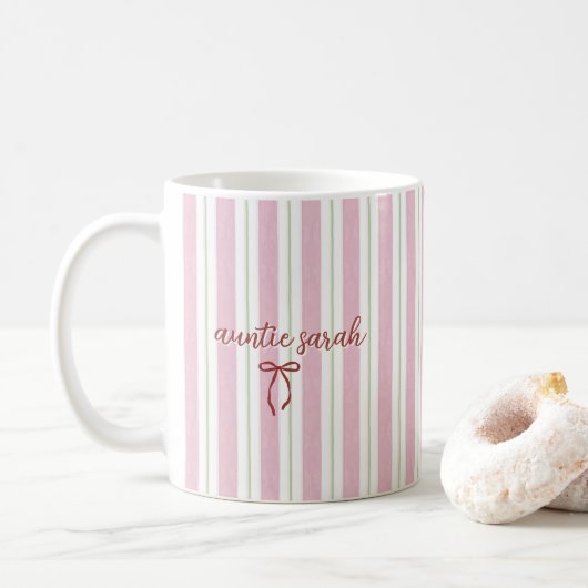 Personalized Pregnancy Reveal Pink Stripe コーヒーマグカップ (ドーナツ)