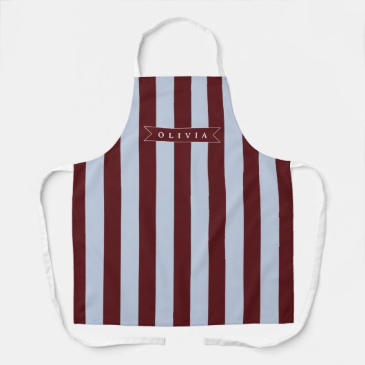 Personalized Preppy Brown Blue Cabana Stripe エプロン (正面)