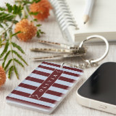 Personalized Preppy Brown Blue Cabana Stripe キーホルダー (正面右)