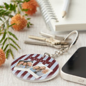 Personalized Preppy Brown Blue Cabana Stripe キーホルダー (正面右)