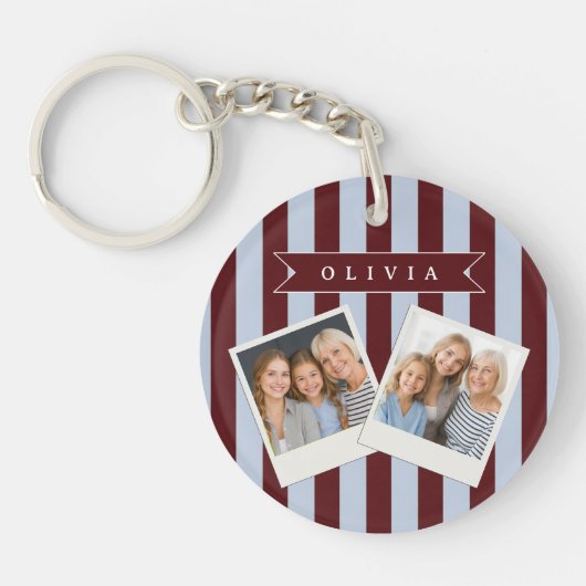 Personalized Preppy Brown Blue Cabana Stripe キーホルダー (正面)