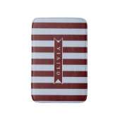 Personalized Preppy Brown Blue Cabana Stripe バスマット (正面縦)
