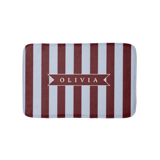 Personalized Preppy Brown Blue Cabana Stripe バスマット (正面)