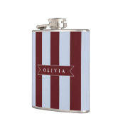 Personalized Preppy Brown Blue Cabana Stripe フラスク (左)