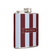 Personalized Preppy Brown Blue Cabana Stripe フラスク (右)