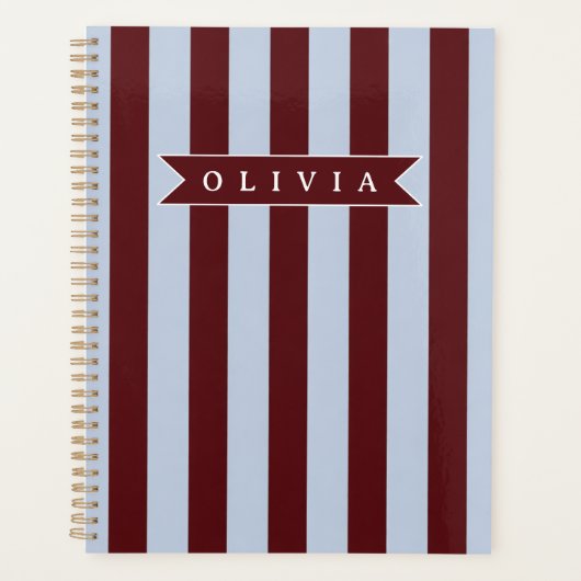 Personalized Preppy Brown Blue Cabana Stripe プランナー手帳 (正面)