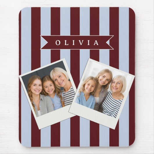Personalized Preppy Brown Blue Cabana Stripe マウスパッド (正面)
